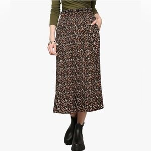 High Waist Polka Dot Pleated Midi Swing Skirt with Pockets -navy/orange